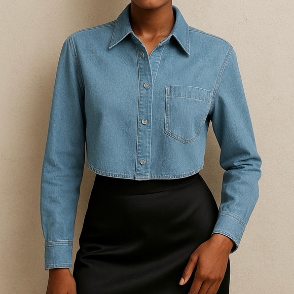 ZARA Cropped Denim Shirt - Picture 1 of 5